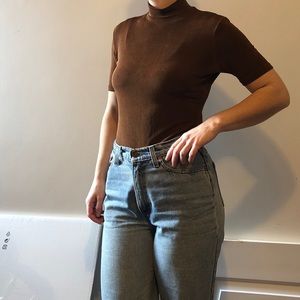 Stretchy brown mock neck top